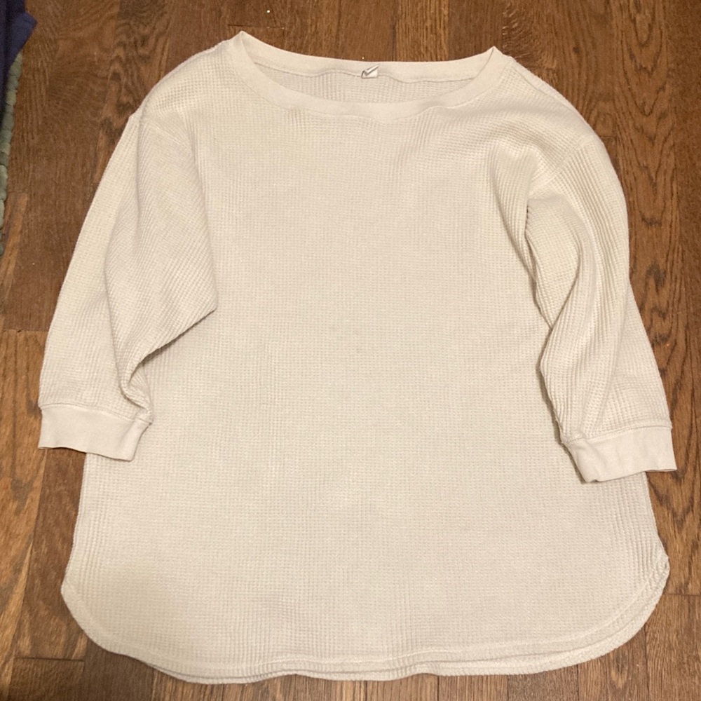Uniqlo Cream 3/4 Sleeve Waffle Knit Top